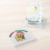 Christmas Golden Retriever Coaster: Merry Woofmas ガラスコースター (アングル)