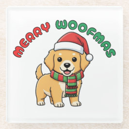 Christmas Golden Retriever Coaster: Merry Woofmas ガラスコースター
