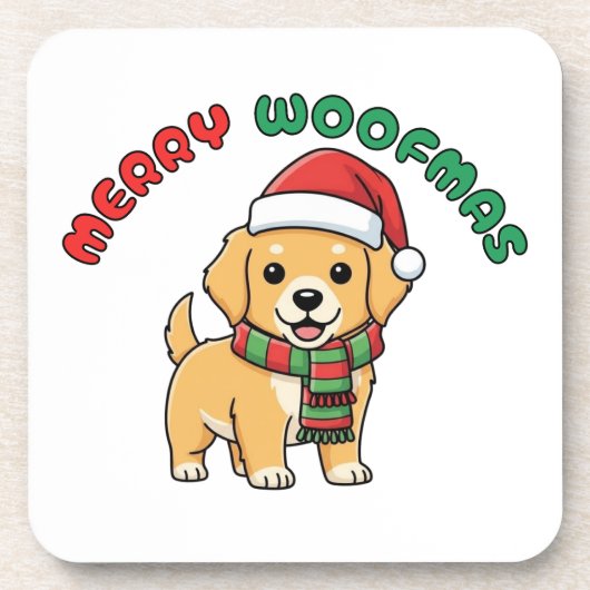 Christmas Golden Retriever Coaster: Merry Woofmas コースター (正面)