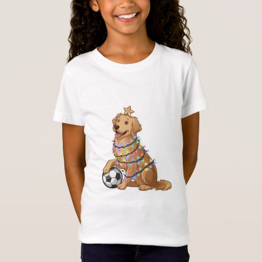 Christmas Golden Retriever Dog with Soccer Ball Tシャツ (正面)