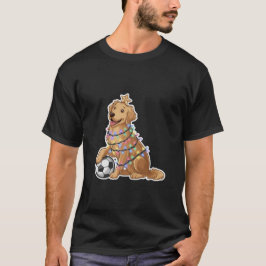 Christmas Golden Retriever Dog with Soccer Ball Tシャツ