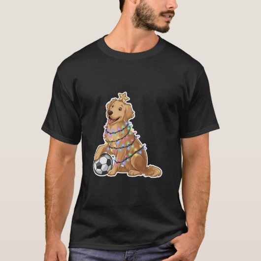 Christmas Golden Retriever Dog with Soccer Ball Tシャツ (正面)