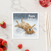 Christmas Golden Retriever Making a Snow Angel スタンダードカクテルナプキン (インサイチュ)