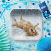 Christmas Golden Retriever Making a Snow Angel ペーパープレート (パーティー)