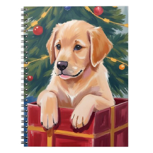 Christmas Golden Retriever Puppy Present ノートブック (正面)