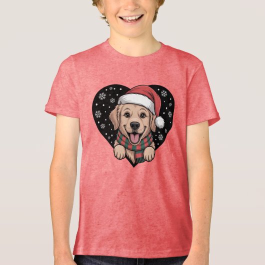 Christmas Golden Retriever - Santa Dog トライブレンドＴシャツ (正面)