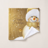 Christmas Golden Snowman Snowflakes Holidays バスタオルセット (ウォッシュタオル)