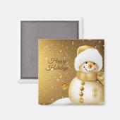 Christmas Golden Snowman Snowflakes Holidays マグネット (正面/裏面)
