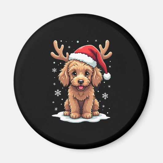Christmas Goldendoodle Dog Reindeer Holiday Doodle マグネット (正面)