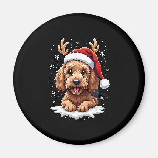 Christmas Goldendoodle Dog Reindeer Holiday Doodle マグネット (正面)