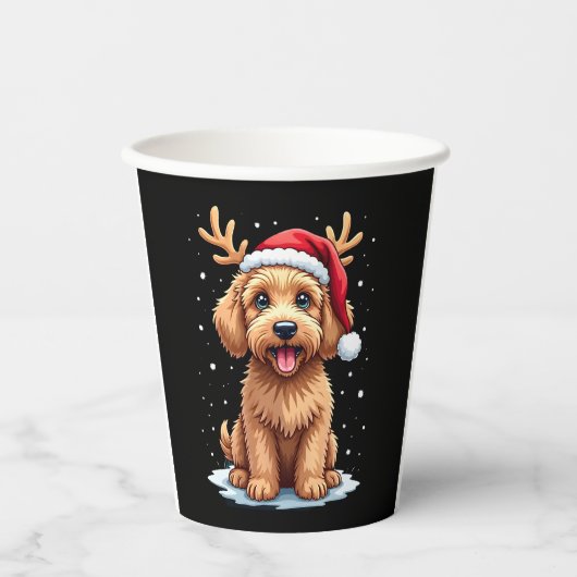 Christmas Goldendoodle Dog Reindeer Holiday Doodle 紙コップ (正面)