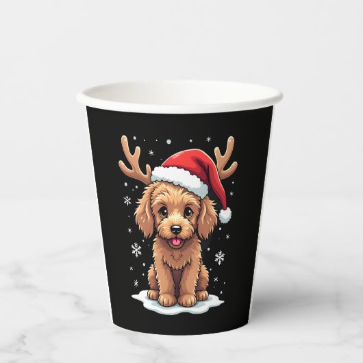 Christmas Goldendoodle Dog Reindeer Holiday Doodle 紙コップ (正面)