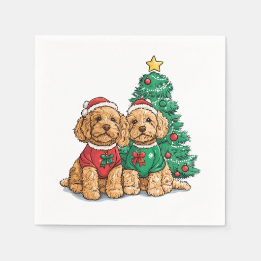 Christmas Goldendoodle Dogs スタンダードカクテルナプキン (正面)