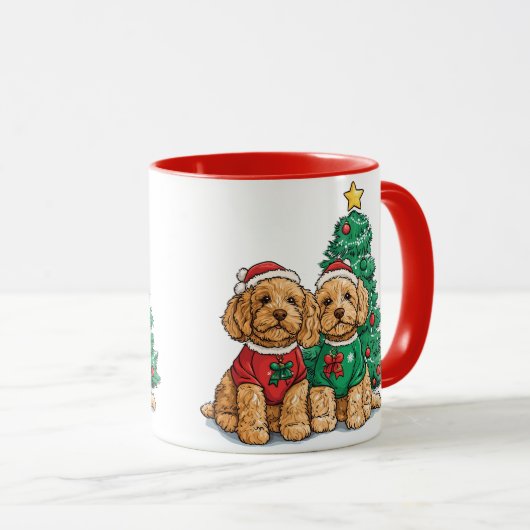 Christmas Goldendoodle Dogs マグカップ (正面右)