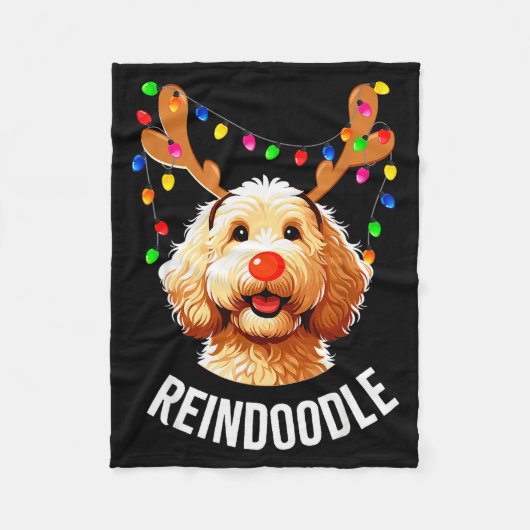 Christmas Goldendoodle Reindeer Doodle Dog Reindoo フリースブランケット (正面)