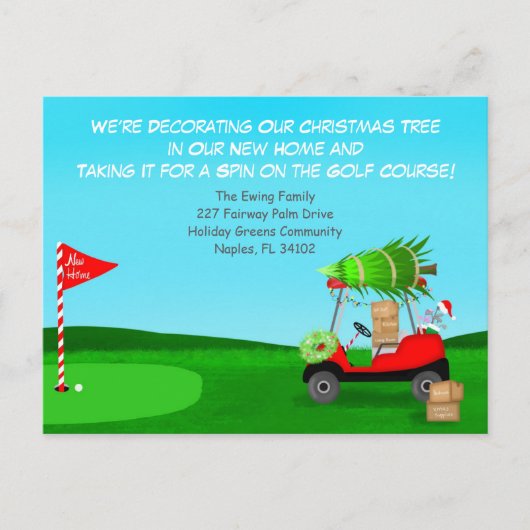 Christmas Golf Cart With Moving Boxes Golf Course 案内ポストカード (正面)