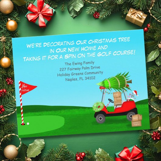 Christmas Golf Cart With Moving Boxes Golf Course 案内ポストカード