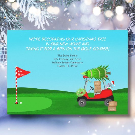 Christmas Golf Cart With Moving Boxes Golf Course 案内状