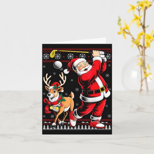 Christmas Golf Santa Golfer Christmas Pajama Reind カード (黄色い花)