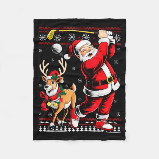 Christmas Golf Santa Golfer Christmas Pajama Reind フリースブランケット (正面)