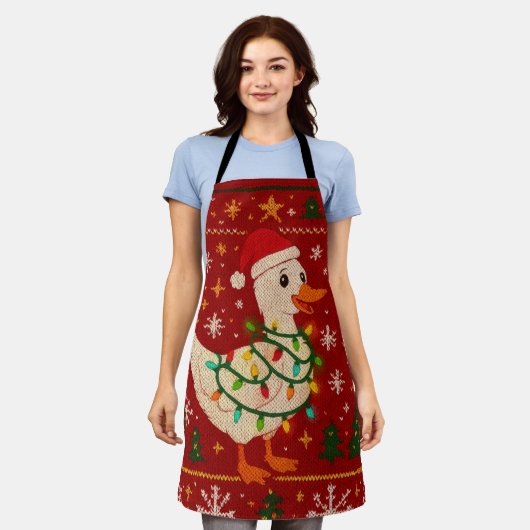 Christmas Goose Apron – Cute Holiday Goose  エプロン (着用した状態)