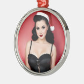 Christmas Goth Girl in Hat Holiday Ornament メタルオーナメント (左)
