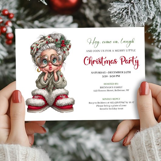 Christmas Grandma Cartoon Party Event Invitation 招待状