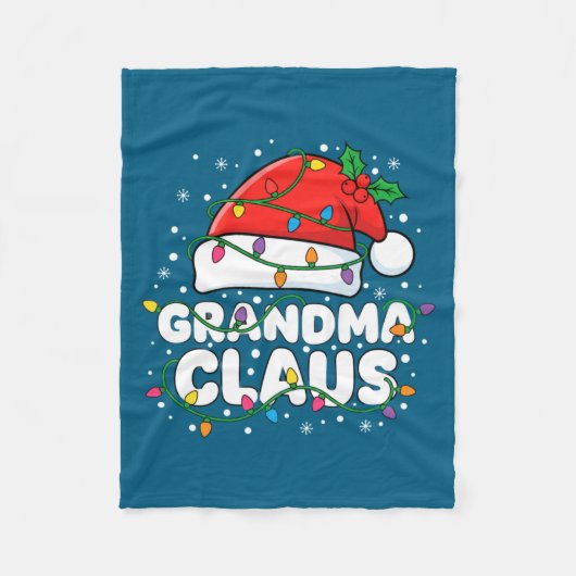 Christmas Grandma Claus Santa Hat Christmas Lights フリースブランケット (正面)