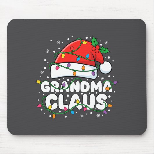 Christmas Grandma Claus Santa Hat Christmas Lights マウスパッド (正面)