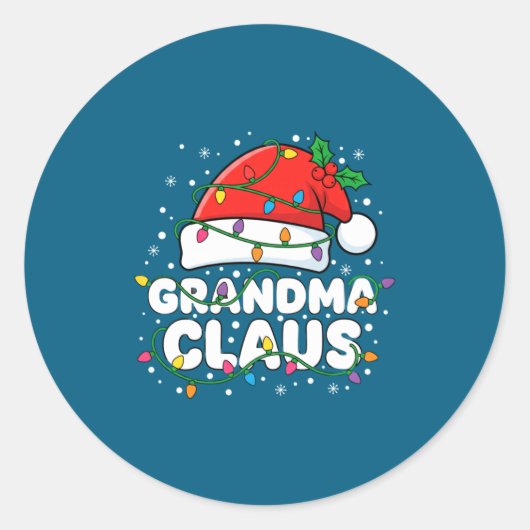 Christmas Grandma Claus Santa Hat Christmas Lights ラウンドシール (正面)