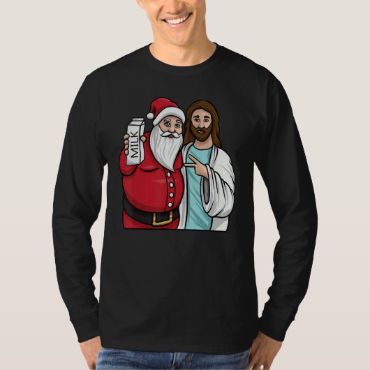 Christmas Graphic Santa and Jesus Jingle Bros Milk Tシャツ (正面)