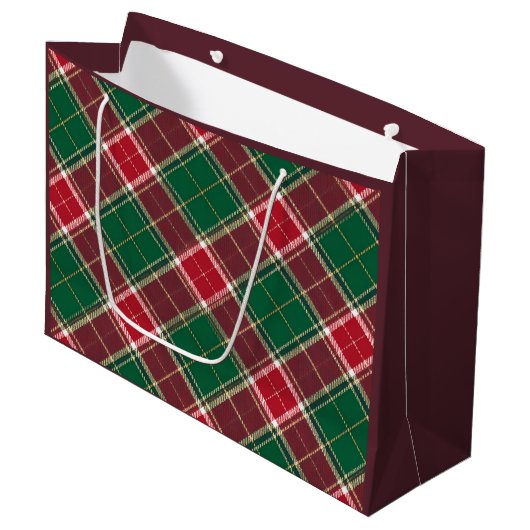 Christmas Green and Burgundy Plaid ラージペーパーバッグ (正面アングル)