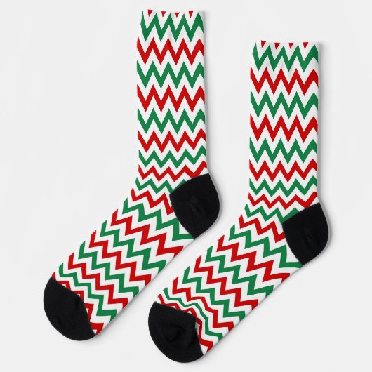 Christmas Green and Red Chevron Print Socks ソックス (左)