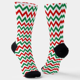 Christmas Green and Red Chevron Print Socks ソックス