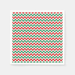 Christmas Green and Red Chevron Printed Napkins スタンダードカクテルナプキン
