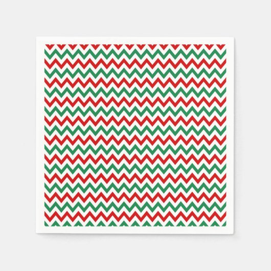Christmas Green and Red Chevron Printed Napkins スタンダードカクテルナプキン (正面)