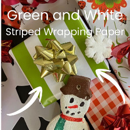 Christmas Green and White Striped ラッピングペーパー
