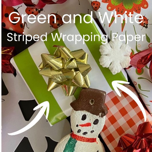 Christmas Green and White Striped ラッピングペーパー