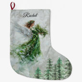 Christmas Green Angel Stocking - Personalized ラージクリスマスストッキング (正面)