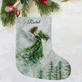 Christmas Green Angel Stocking - Personalized ラージクリスマスストッキング