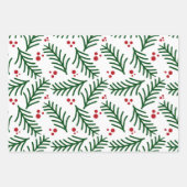 Christmas Green Berries Modern Wrapping Paper ラッピングペーパーシート (正面3)