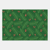 Christmas Green Berries Modern Wrapping Paper ラッピングペーパーシート (正面2)