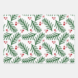 Christmas Green Berries Modern Wrapping Paper ラッピングペーパーシート