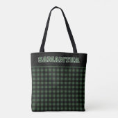 Christmas Green & Black Buffalo Plaid Custom Name トートバッグ (裏面)