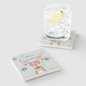 Christmas Green Blue Snowflakes Deer  ストーンコースター (横)