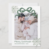 Christmas Green Bow snowflakes Photo card  招待状 (正面)