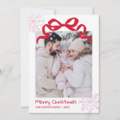 Christmas Green Bow snowflakes Photo card  招待状 (正面)