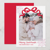 Christmas Green Bow snowflakes Photo card  招待状 (正面/裏面)