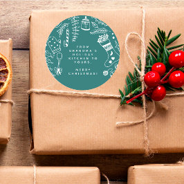 Christmas Green Cheer Holiday Baking Hand Drawn ラウンドシール