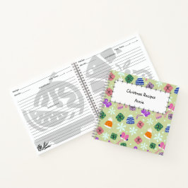 Christmas Green Doodle Pattern Monogram Recipe ノートブック